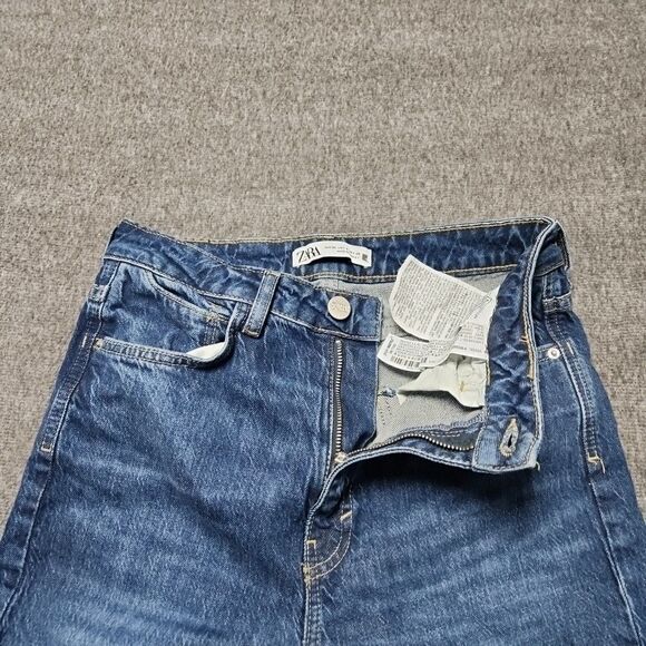 Zara Jeans Womens 4 Blue Slim Straight Split Ankle Denim Pants Boho Hipster - Picture 5 of 11